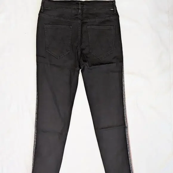 MOTHER The Swooner Dagger Ankle Fray Jeans Black Sheep Glitter Stripe 29 - Picture 3 of 9